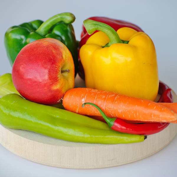 produce on wooden plate