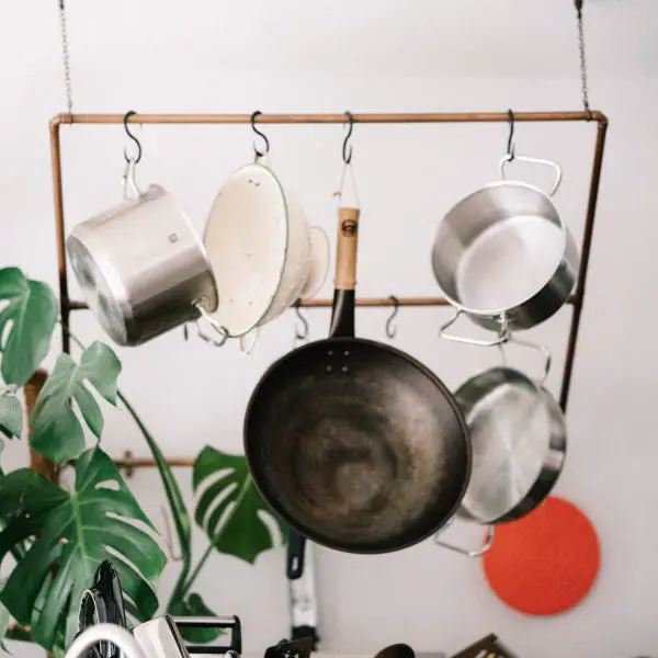 neatly stored pots and pans