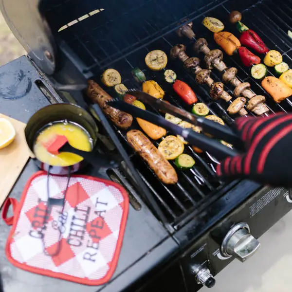 cooking various foods on gas grill