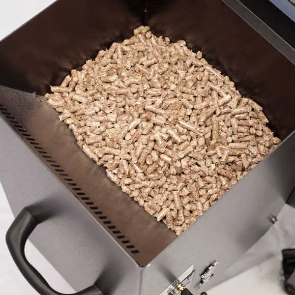 pellet grill hopper with pellets